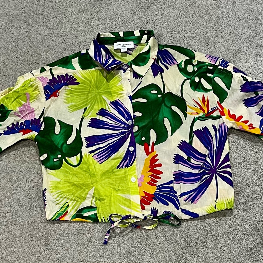 Marc New York Multicolor Floral Shirt, Women’s M Cotton Lightweight Button Down
